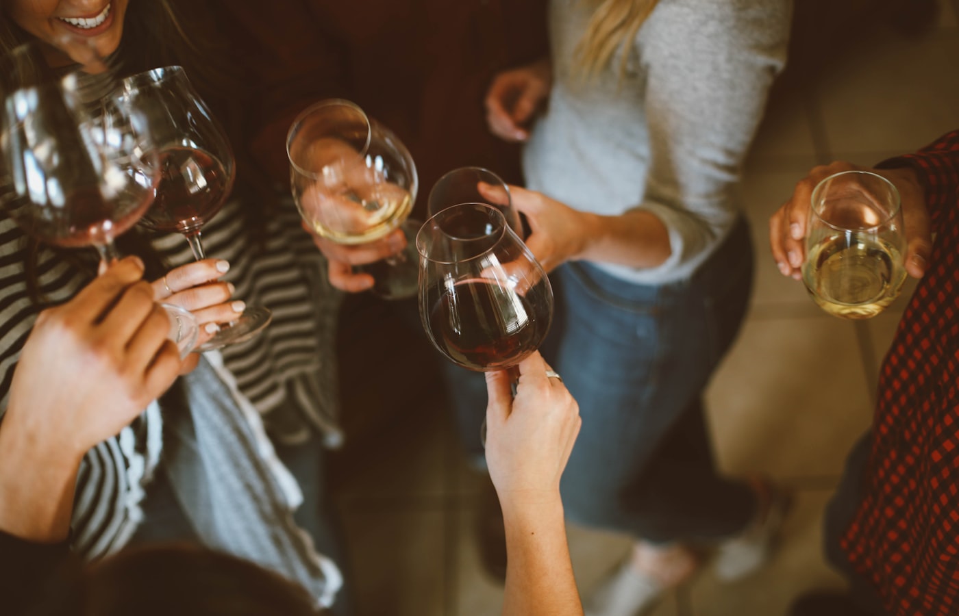 Guests toasting with wine glasses at a hosted tasting event